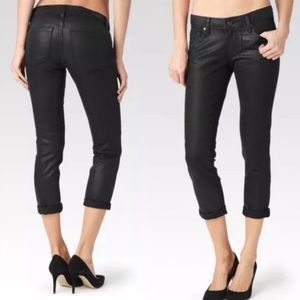 Paige Black Waxed Coated Jimmy Crop Jeans sz 26